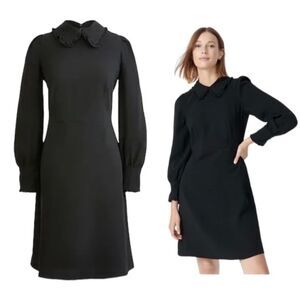 J.Crew Women's Black A-Line Long Sleeve Dress with Ruffle Collar Sz 0 AT591